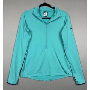 Nike Pro Hyperwarm Long Sleeve 1/2 Zip Top Womens Large L Teal Blue Aqua Shirt